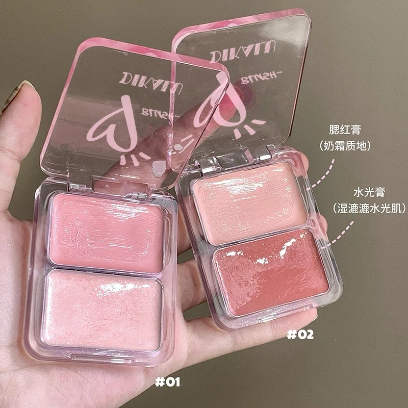 双拼提亮腮红盘 清透水光肌单色哑光裸妆纯欲显气色双色腮红膏