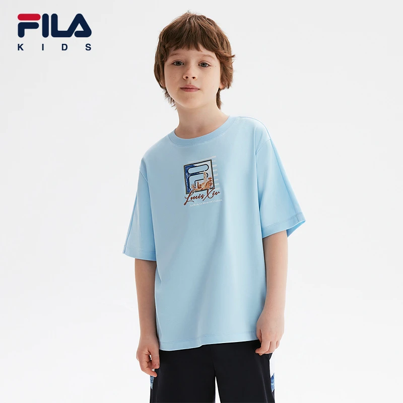 FILA/斐乐儿童正品运动休闲百搭潮流印花针织短袖衫K12B424105F