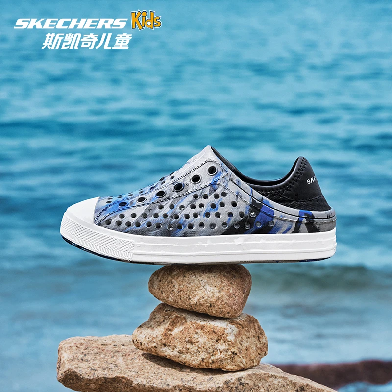 斯凯奇儿童洞洞鞋男大童夏季透气疏水一鞋两穿沙滩鞋防滑耐磨凉鞋