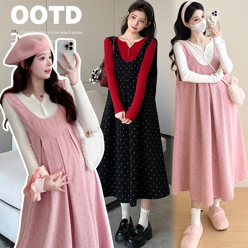 【颜十七】2025新款孕妇秋冬装宽松显瘦背心裙+打底衫搭配套装