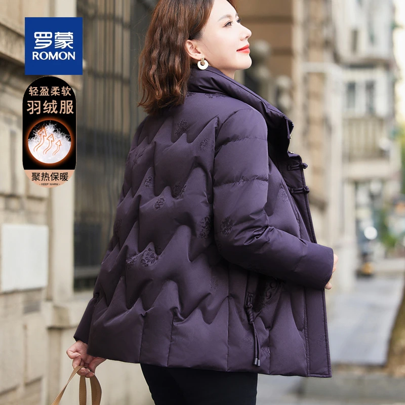 罗蒙气质短款妈妈冬装羽绒服女新款时尚休闲保暖中老年母亲外套