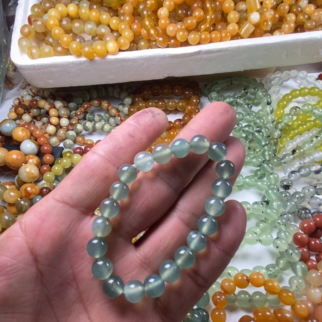 未镶嵌蛇纹石玉手链花玉蓝水卡10微瑕福利