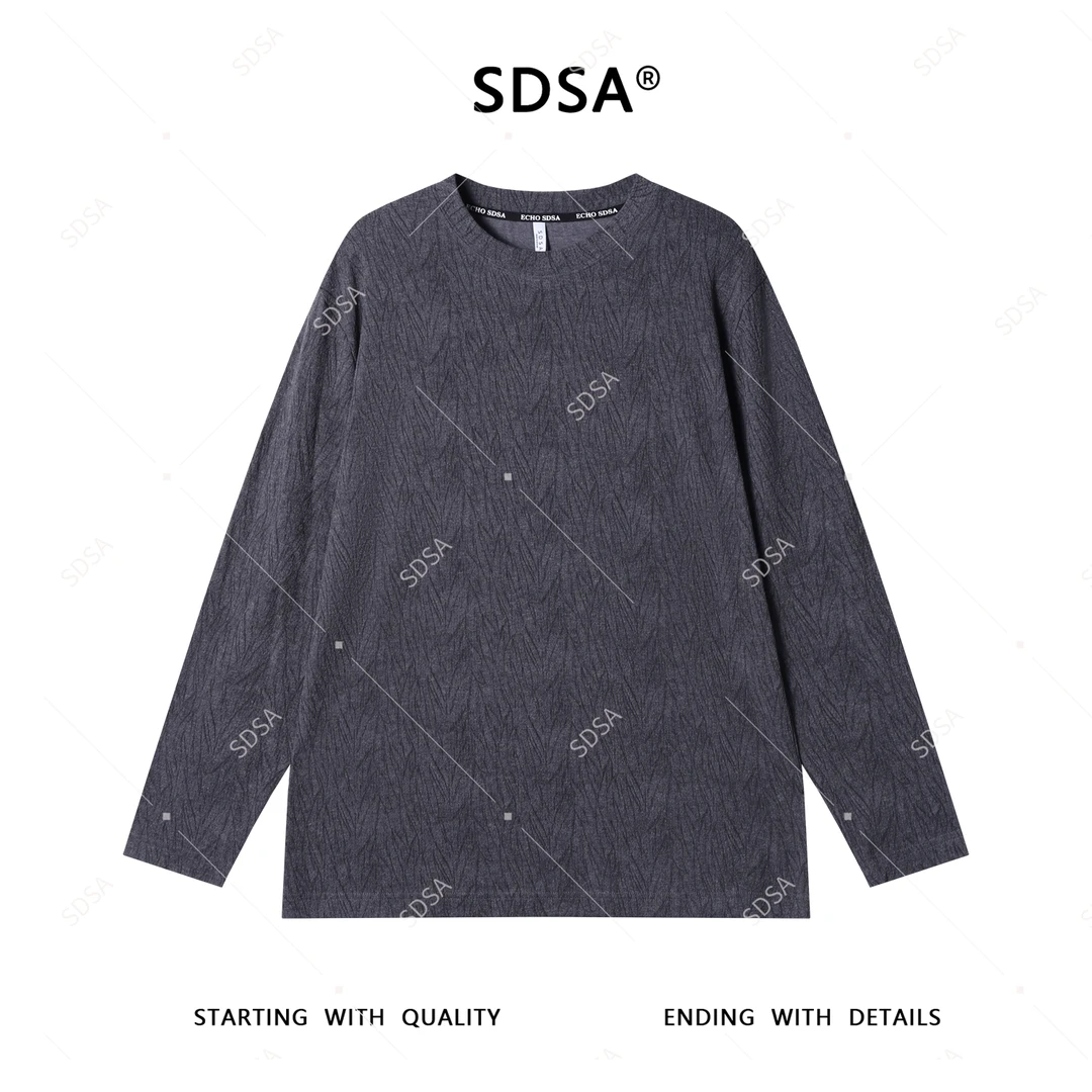 SDSA夏季新款男士痞帅韩版扎染凌乱线条圆领长袖T恤百搭时尚上衣