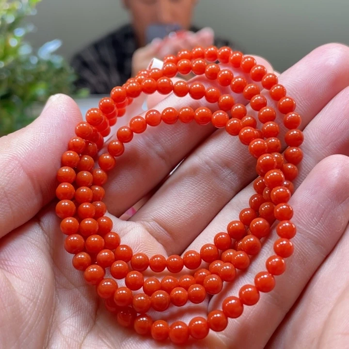 南红玛瑙冷水河柿子红多圈4+m m未镶嵌