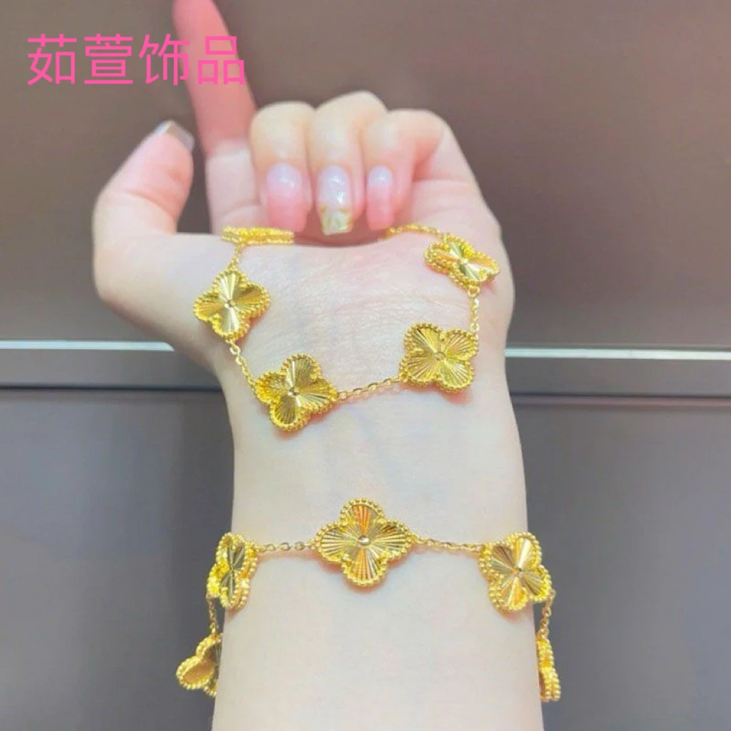 铜合金手链 《精工版镭射四叶草手链女手饰》原创设计手链百搭轻奢