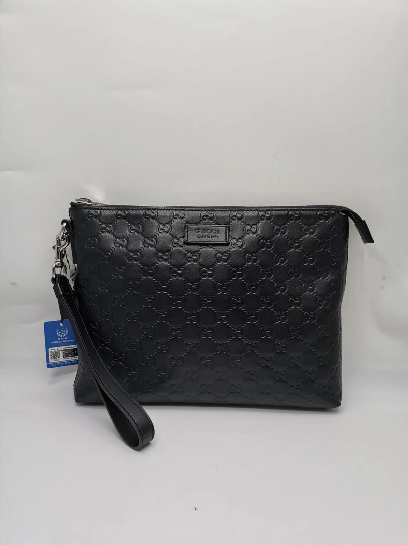 99新 GUCCI/古驰 97新18239 古驰GUCCI 黑色全皮手拿包男款休闲