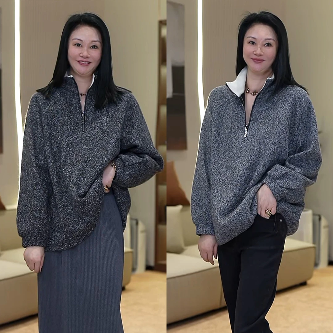 BARRIAILEN | 半拉链宽松秋冬保暖女卫衣241358