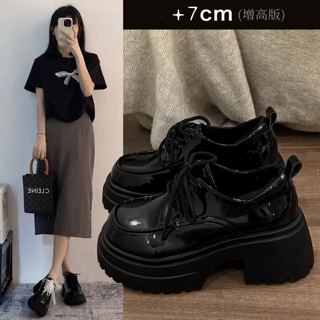 高跟乐福鞋女2025新款春季英伦风Jk小皮鞋黑色鞋子增高玛丽珍女鞋
