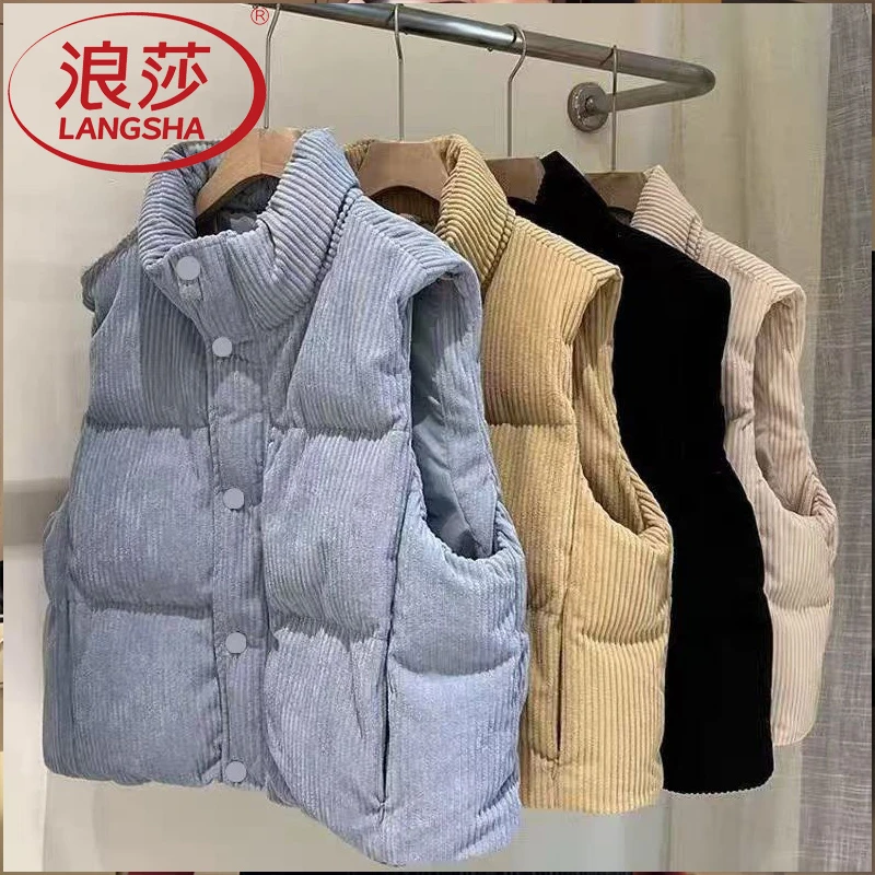 浪莎灯芯绒马甲女2025秋冬新款韩版加厚保暖立领宽松时尚背心坎肩