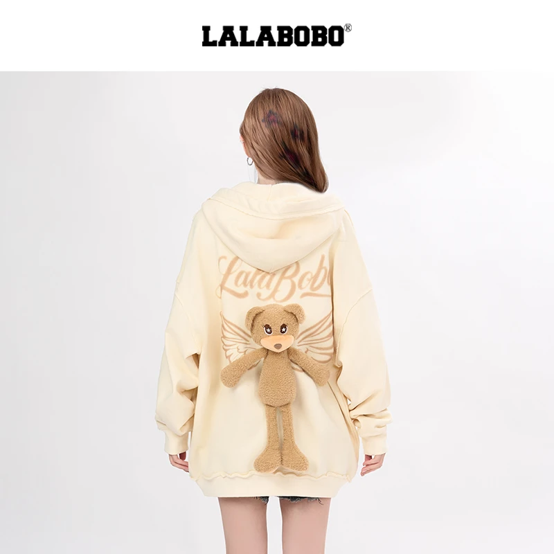 LALABOBO2025蛇年新款宽松中长款印花连帽卫衣RBEA-TS17