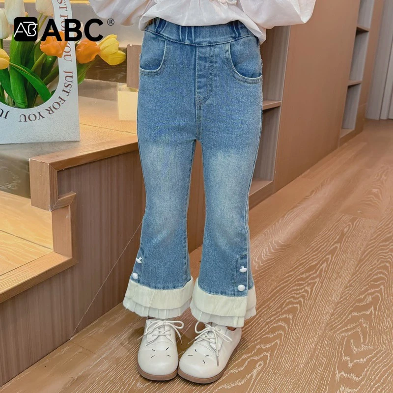 ABC儿童牛仔裤2025年秋装新款4到5岁女童微喇叭裤2宝宝3洋气裤子