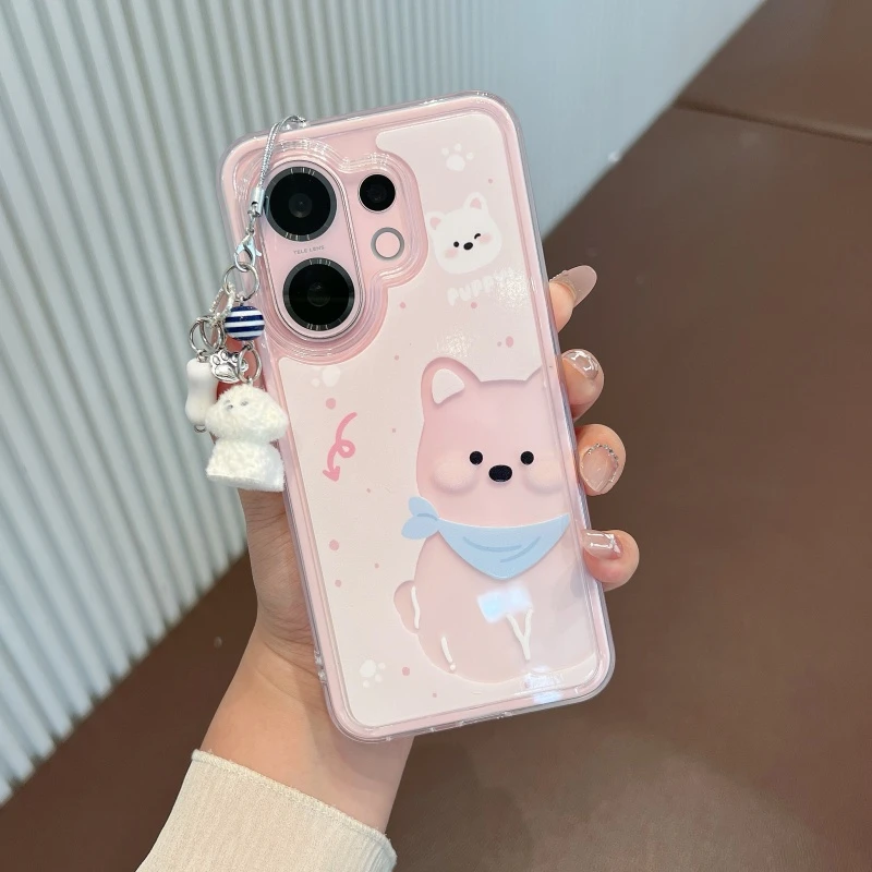 适用vivos30手机壳粉色透明小狗opporeno14华为nova14荣耀400苹果