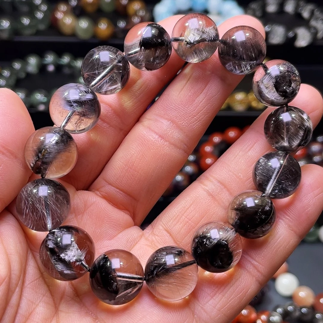 水晶手链未镶嵌黑银钛大颗粒手链