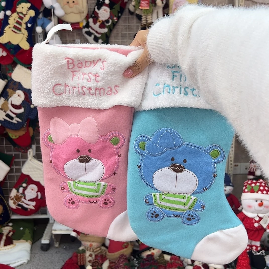 毛绒圣诞baby袜一对