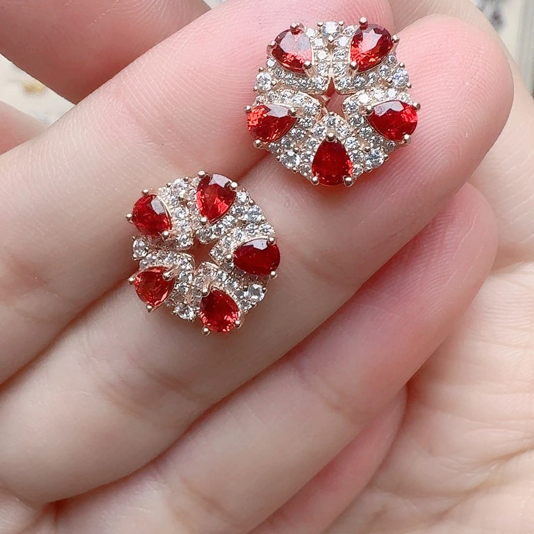 蓝宝石耳饰银S925镶嵌