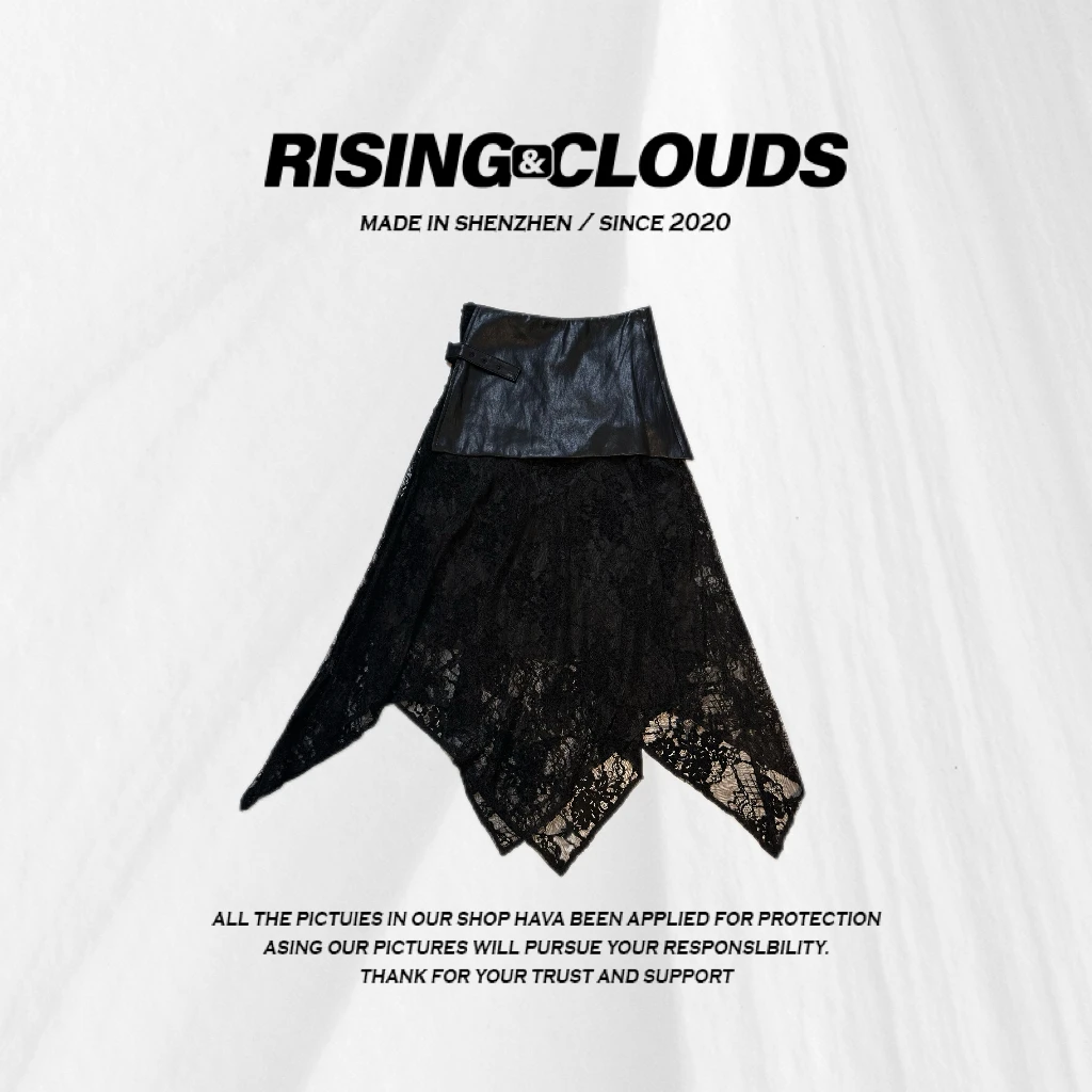 RISING&CLOUDS【小云姐】深圳南油不规则小众蕾丝拼皮半裙090552