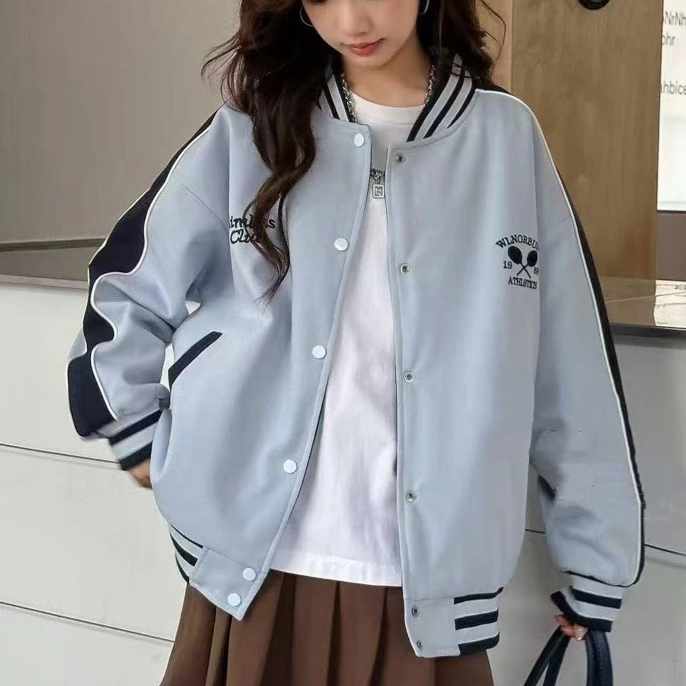 825-09 秋冬款双面穿刺绣羽球拍棒球服外套