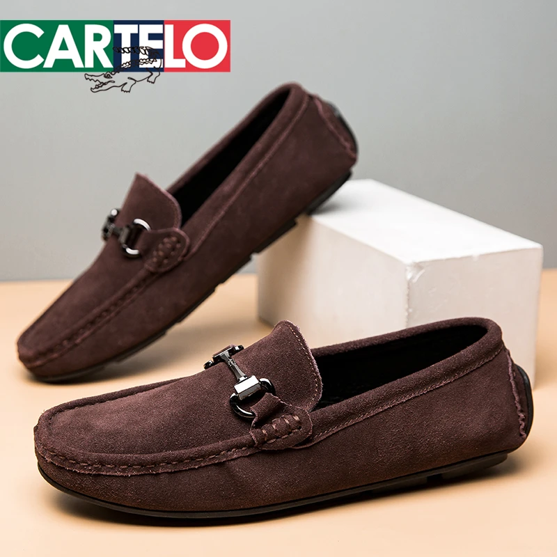 CARTELO/卡帝乐鳄鱼夏季透气韩版豆豆鞋反绒皮时尚百搭潮鞋乐福鞋