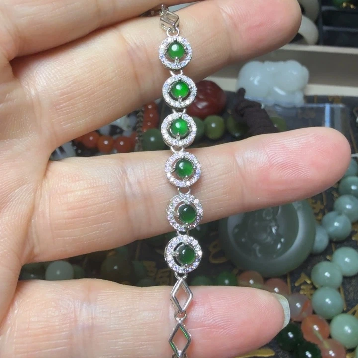 翡翠手链银S925镶嵌手链