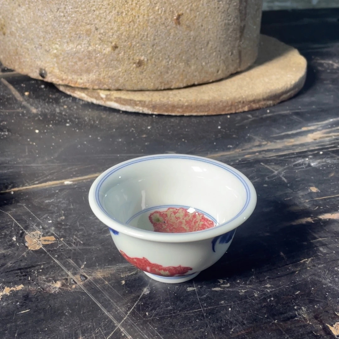 用***6青花釉里红柴窑主人杯