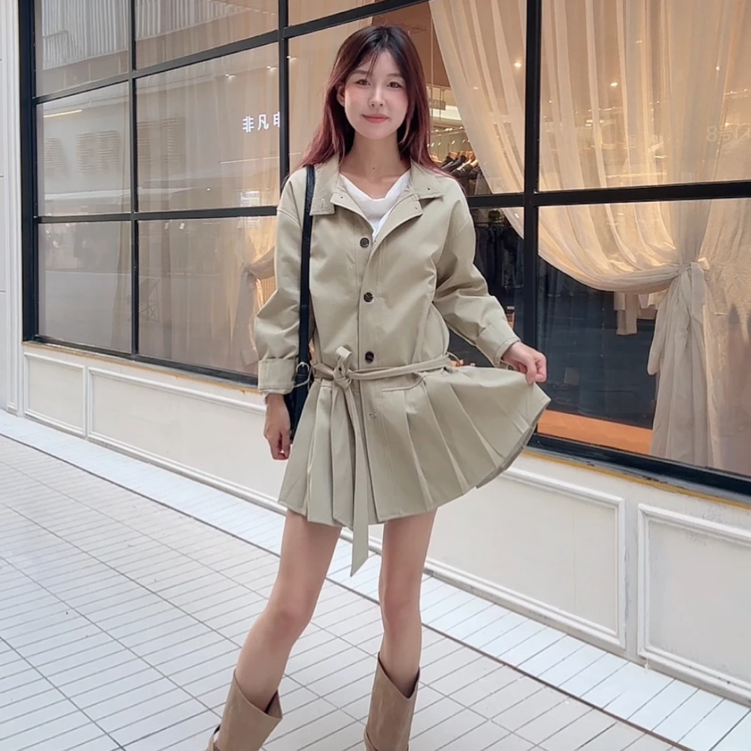 初秋新款风衣外套小个子百搭女款韩系卡其色短款春秋显瘦