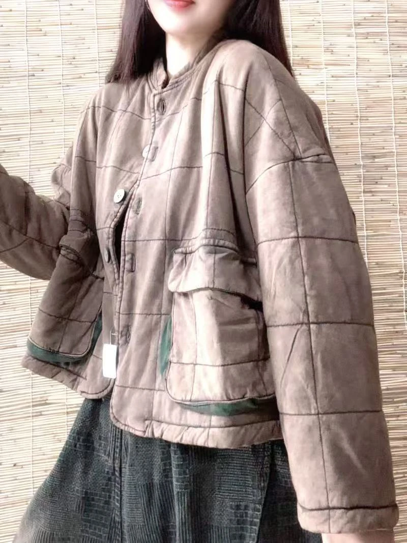 炒色做旧通勤纯色加棉大码复古文艺街头女装2025