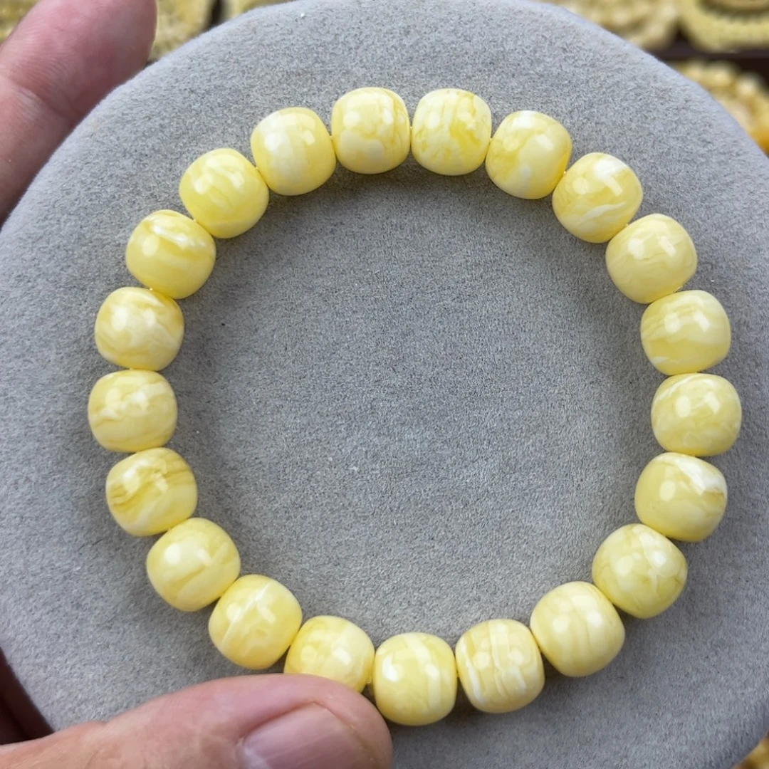 手串蜜蜡未镶嵌俄料同料白蜡金纹虎皮11*10.2；腕口18+