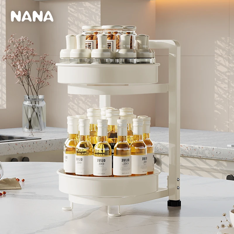 旋转调料置物架厨房调料品架子双层家用台面转角佐料调味品收纳架