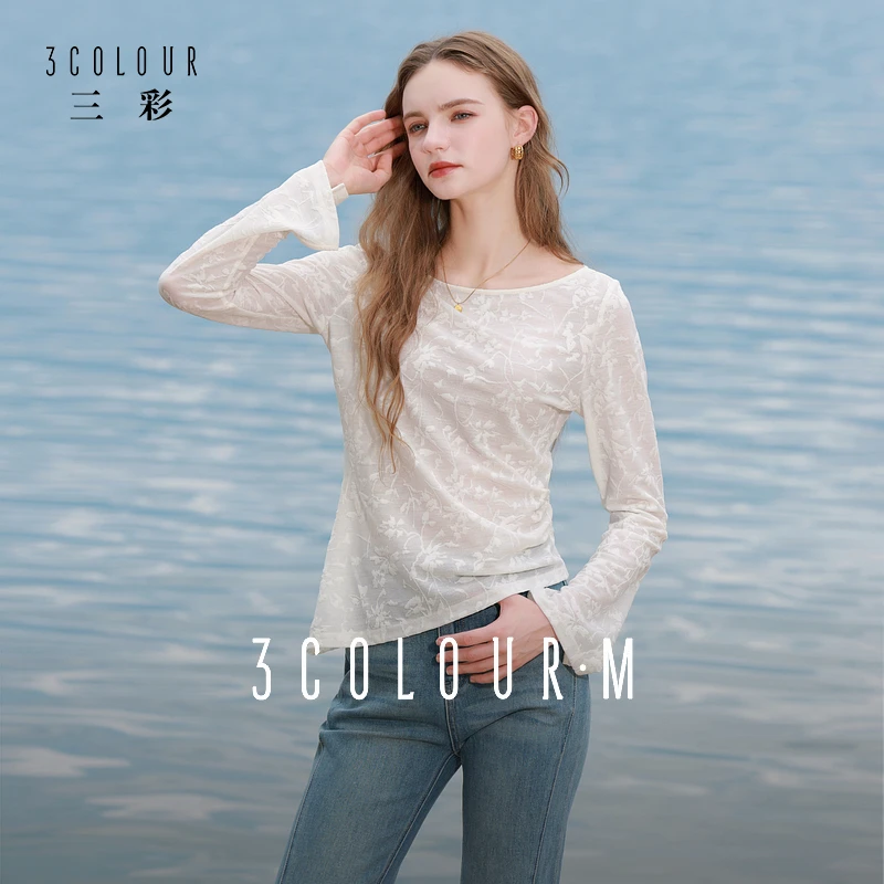 林一专属2127三彩2025秋季新款一字领长袖蕾丝衫设计感小衫套dbq