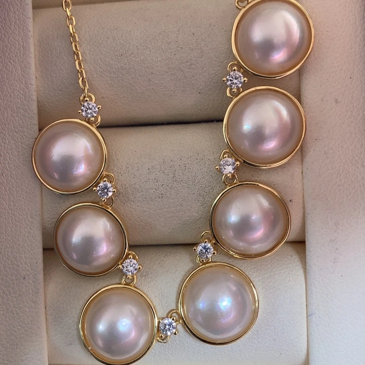 银S925镶嵌颈饰拼合珍珠（马贝珠）