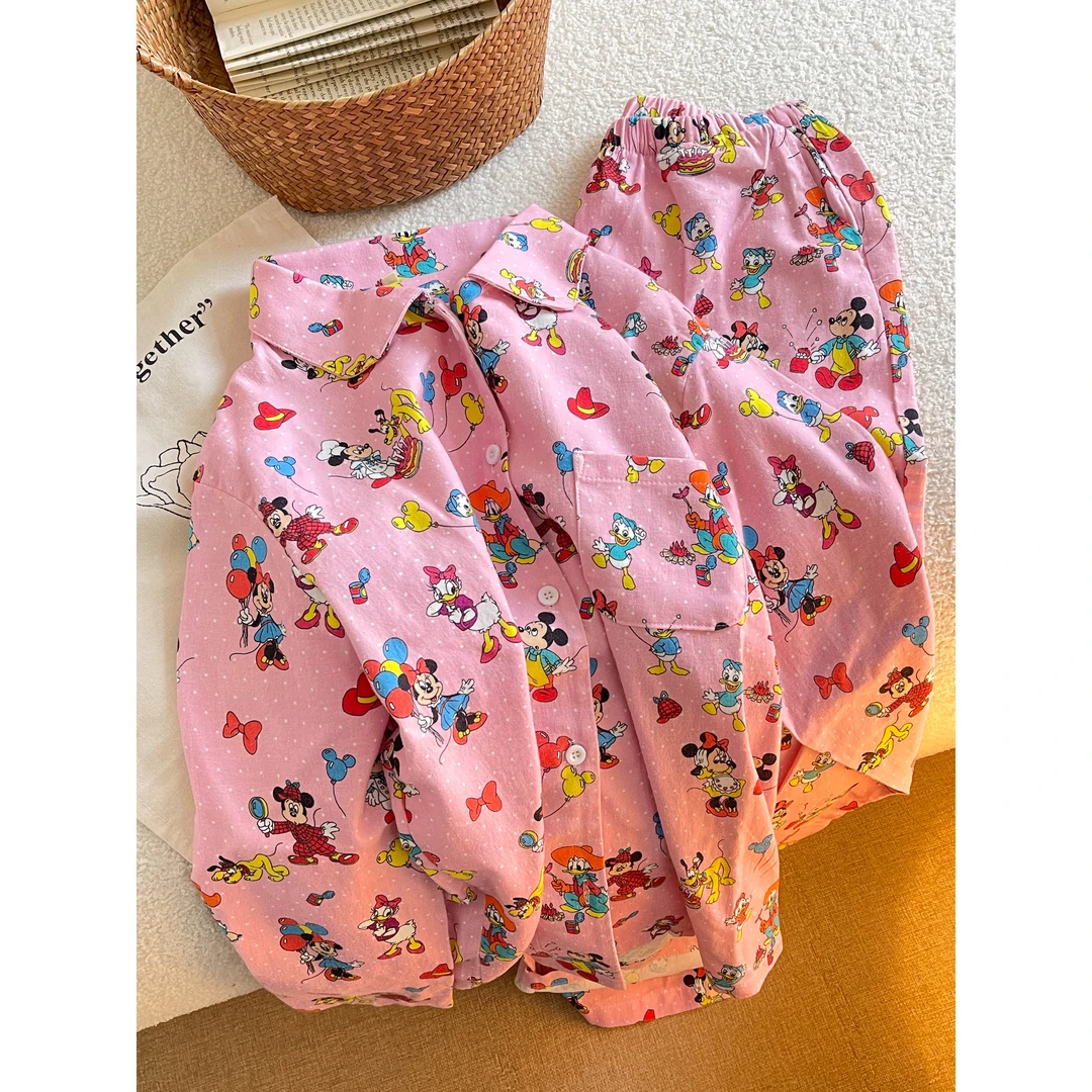 卡通米奇印花开衫长袖睡衣女春秋新款网红风长裤家居服套装可外穿