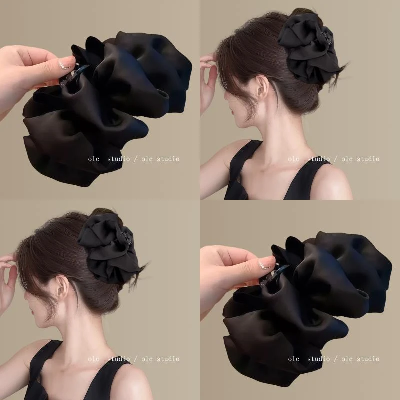 被朋友狂问的发夹~黑色泡泡抓夹女高级感蝴蝶结后脑勺盘发鲨鱼夹