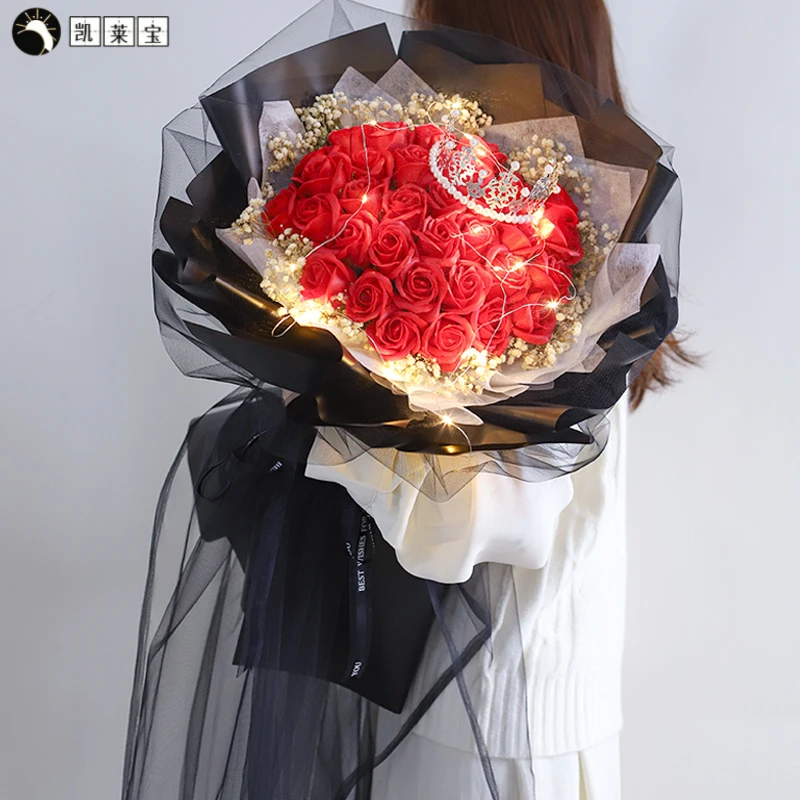 满天星 干花仿真花玫瑰香皂花束永生花创意生日礼物女送闺蜜 女生