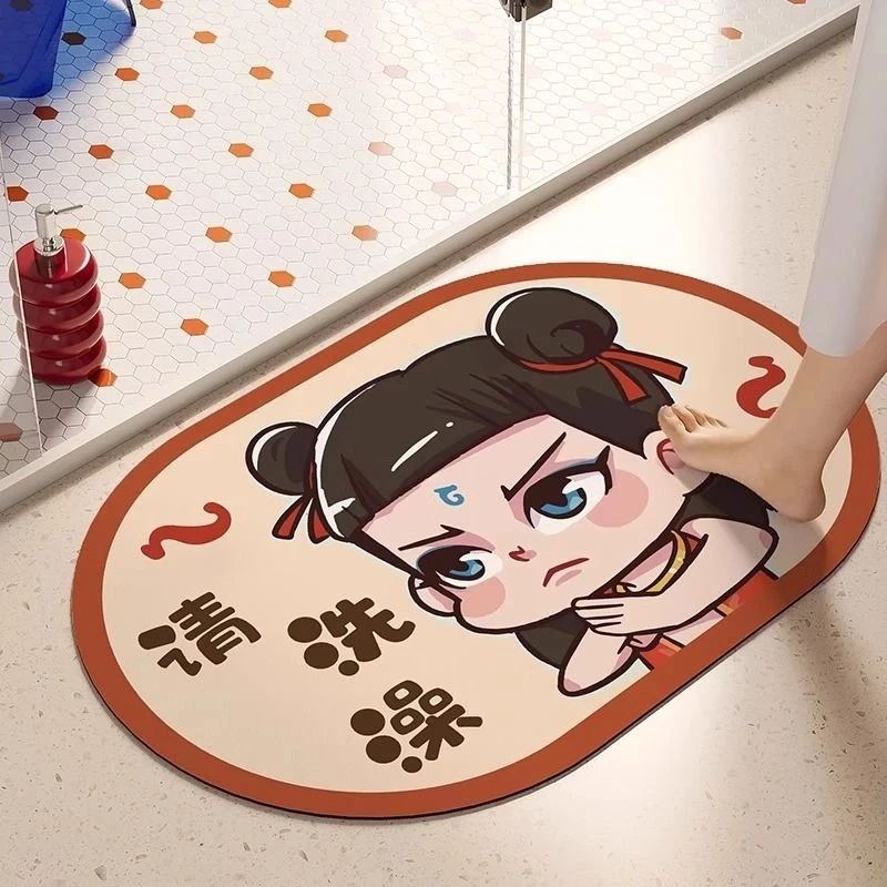 浴室地垫哪吒骑猪软硅藻泥地垫卫生间浴室洗手间门口防滑吸水地垫