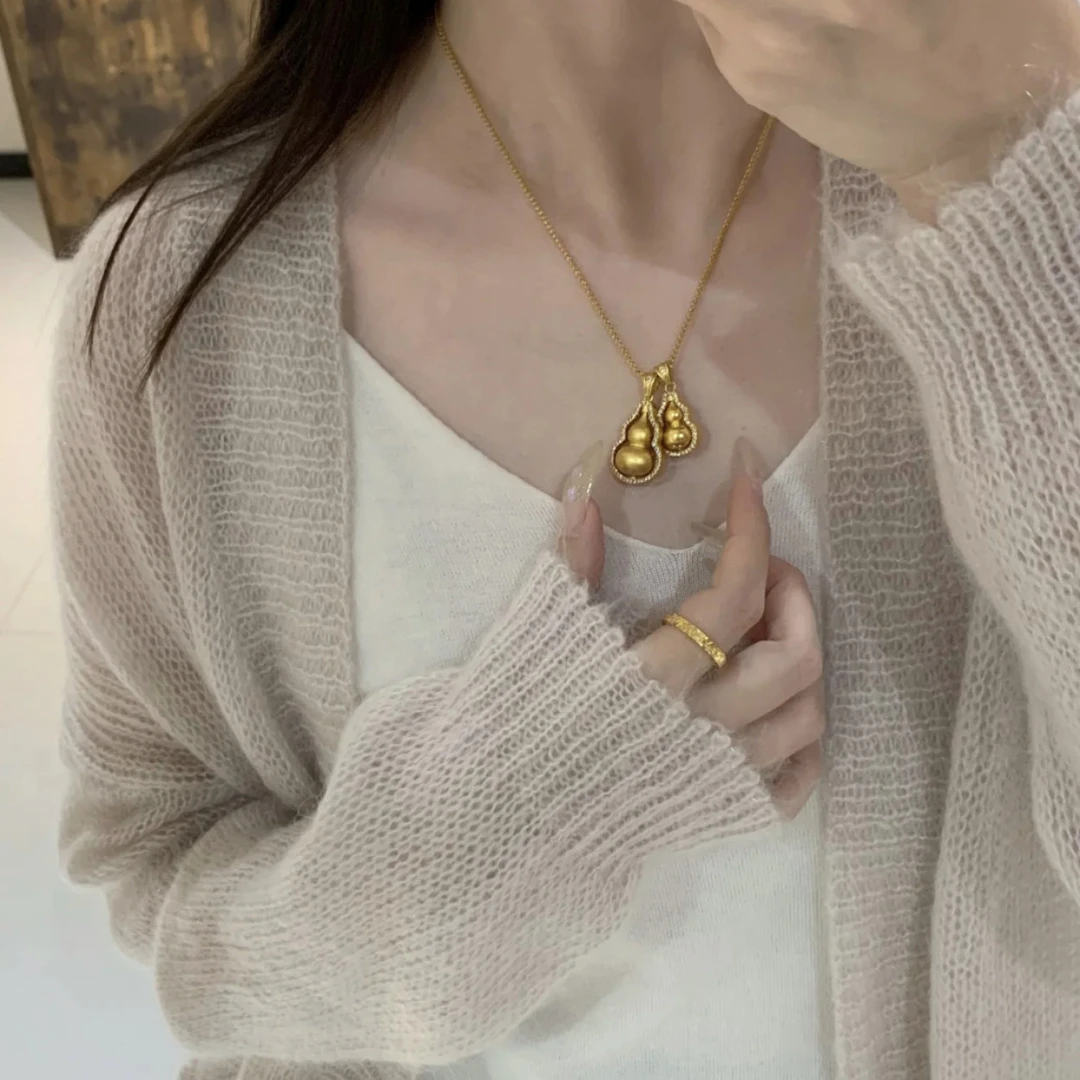 铜合金项链 毒饰高定    经典款金色双葫芦镶钻项链TQ011