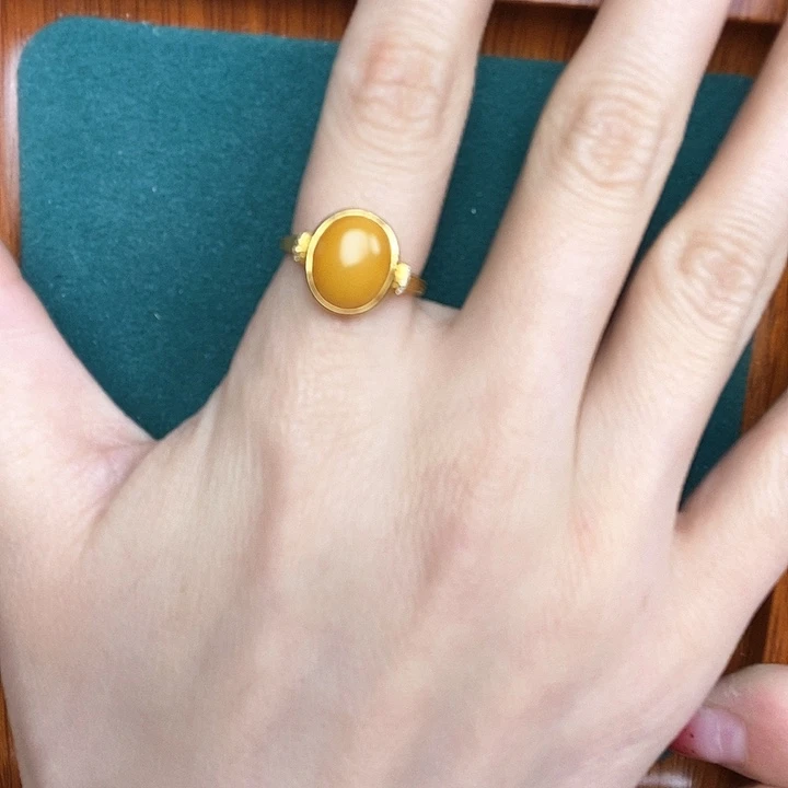 蜜蜡戒指银S925镶嵌戒指