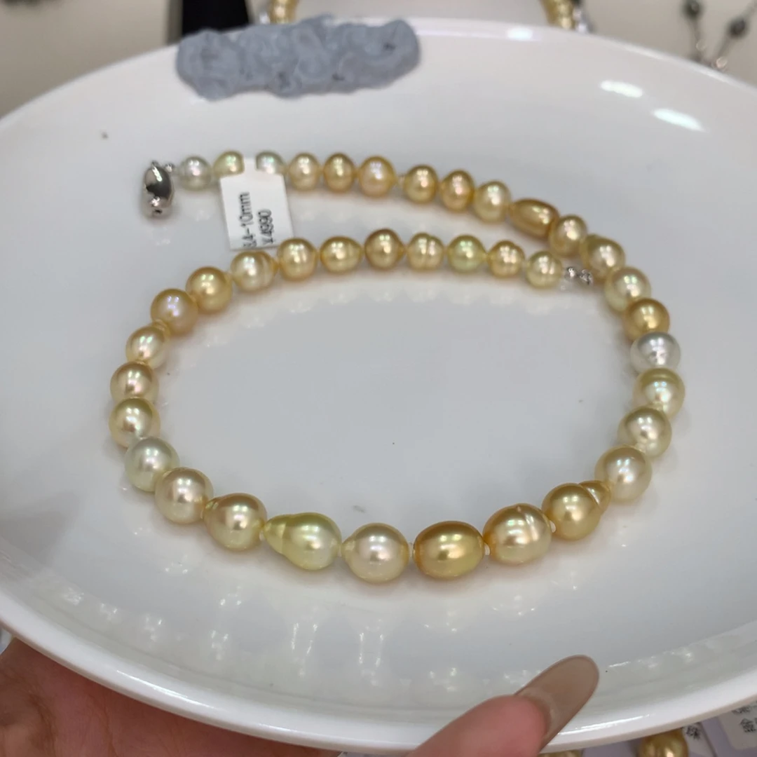 海水珍珠颈饰未镶嵌金珠项链8.4-10mm丸 忙