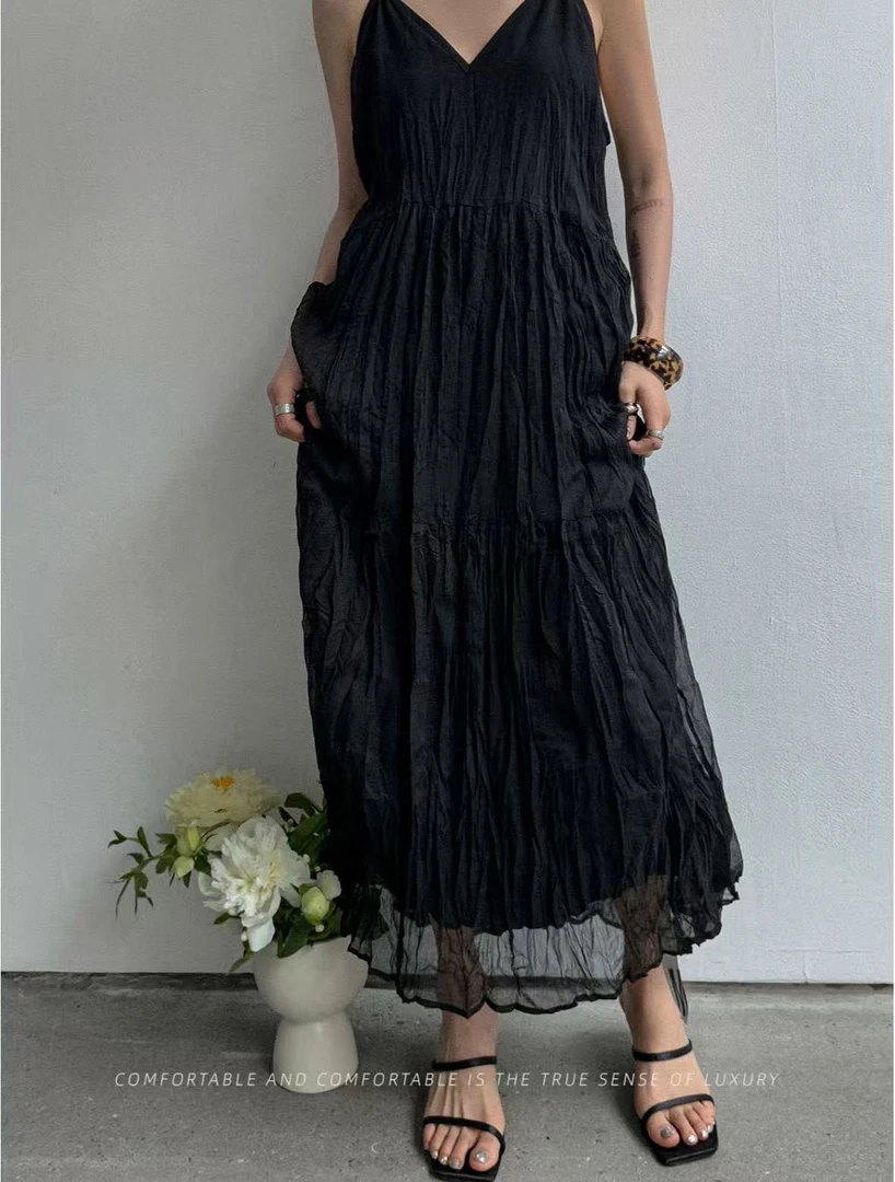 yanni黑色吊带裙1888