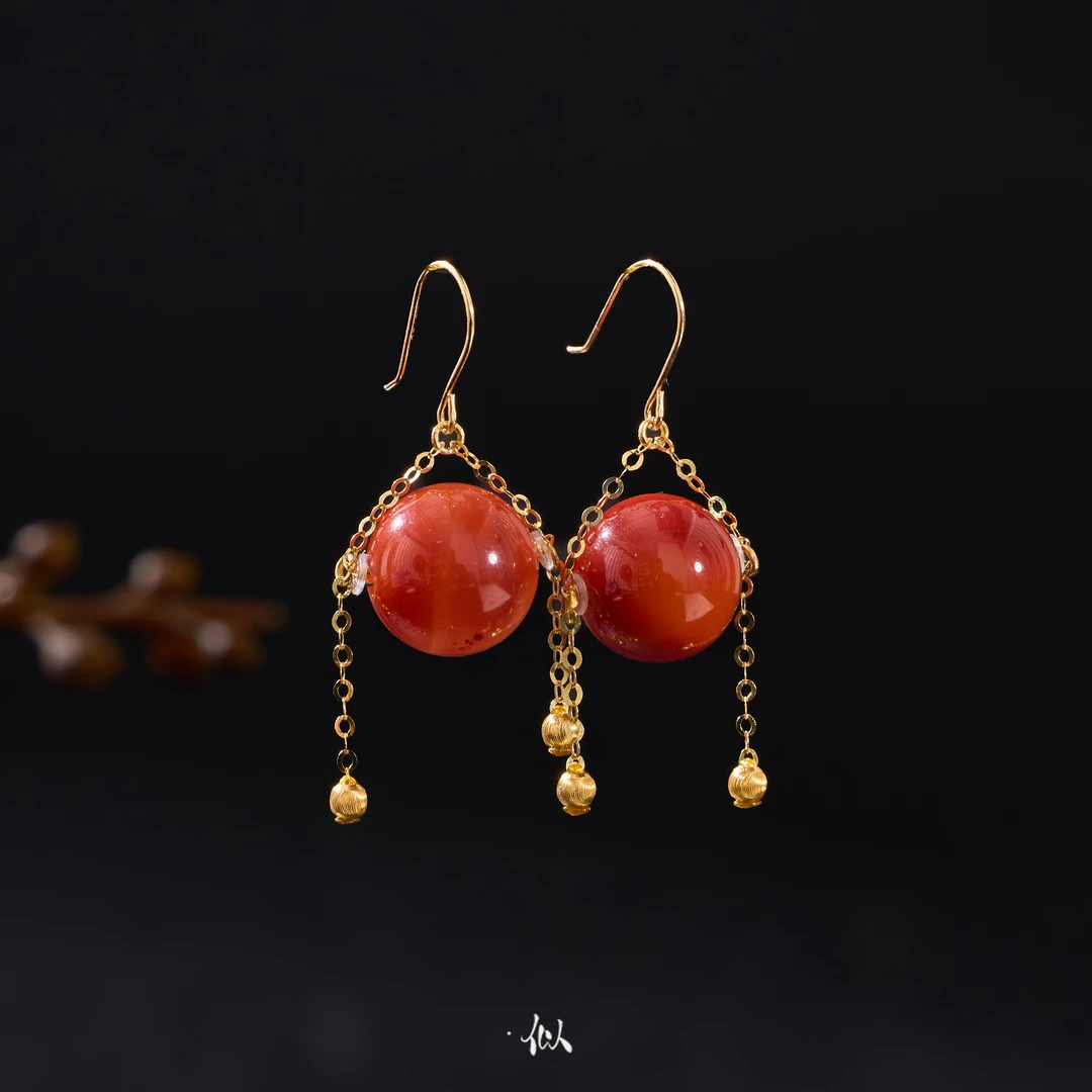 【红妃】·似梓珠宝· 18K南红耳钩  多样性发一  XYGD005129-C