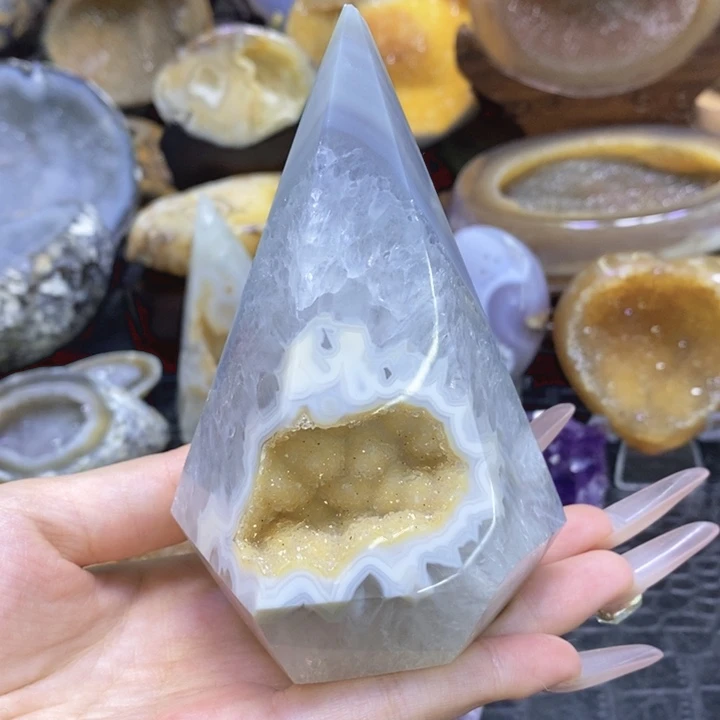 未镶嵌珠宝半成品紫晶黄软金字塔