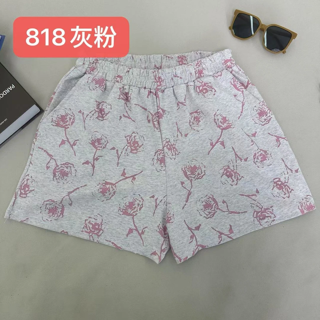 2025夏季新款重工玫瑰短裤 818