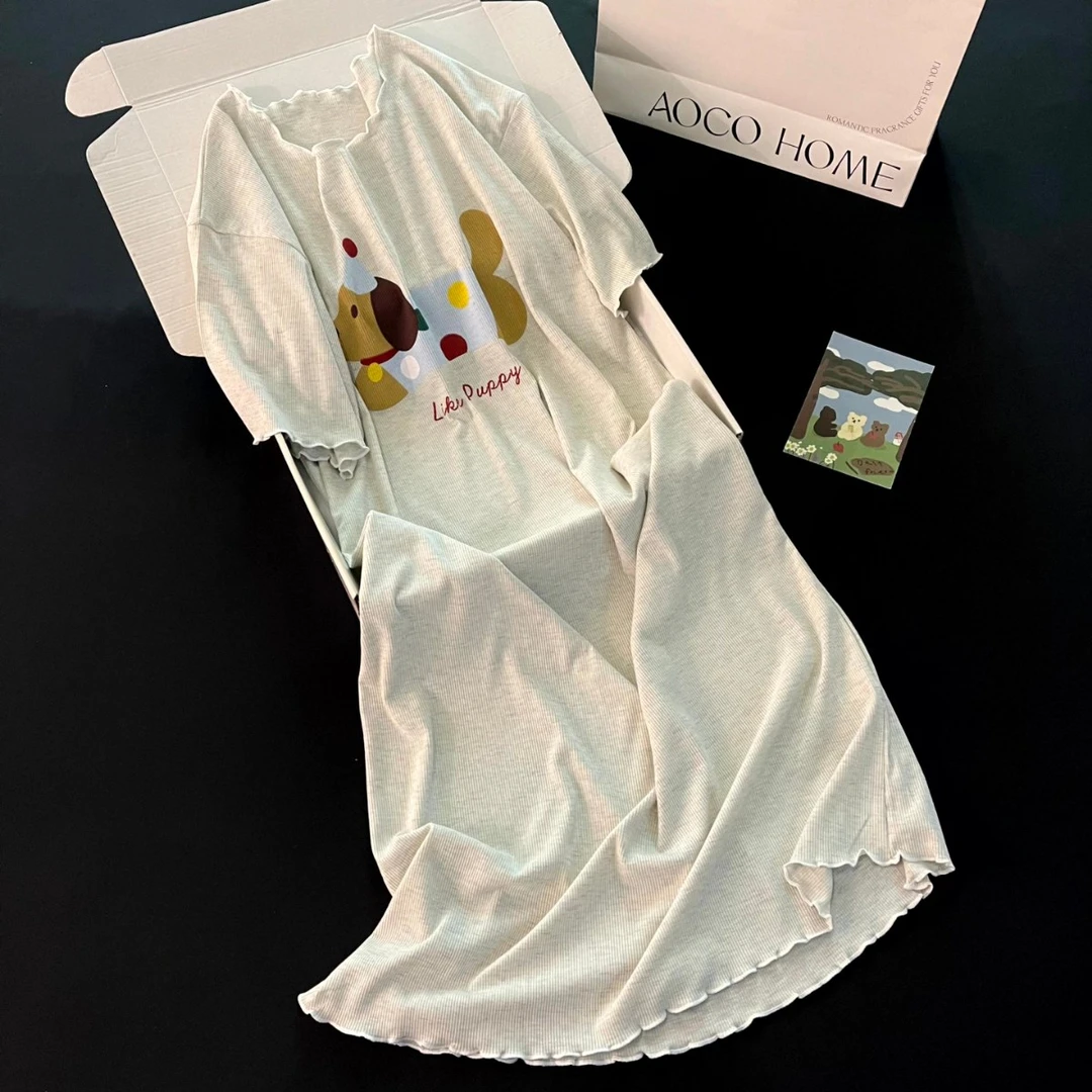 网红风睡衣女士夏季短袖睡裙凉感2025新款大码可外穿帽子狗家居服