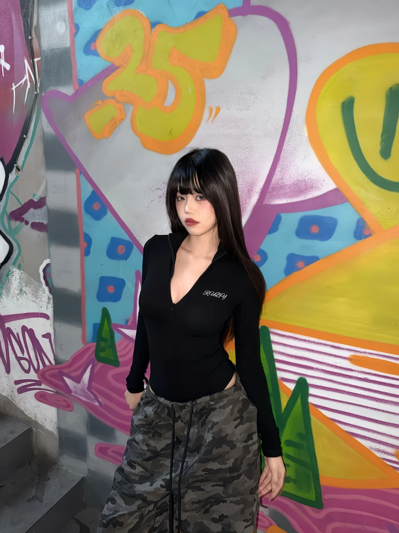 RUBY紧身套头拉链连体衣纯棉显瘦百搭高领长袖爵士服