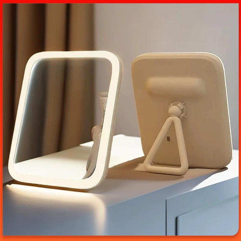 高级感台式带灯镜子化妆镜led灯桌面梳妆镜家用便携学生宿舍Q109