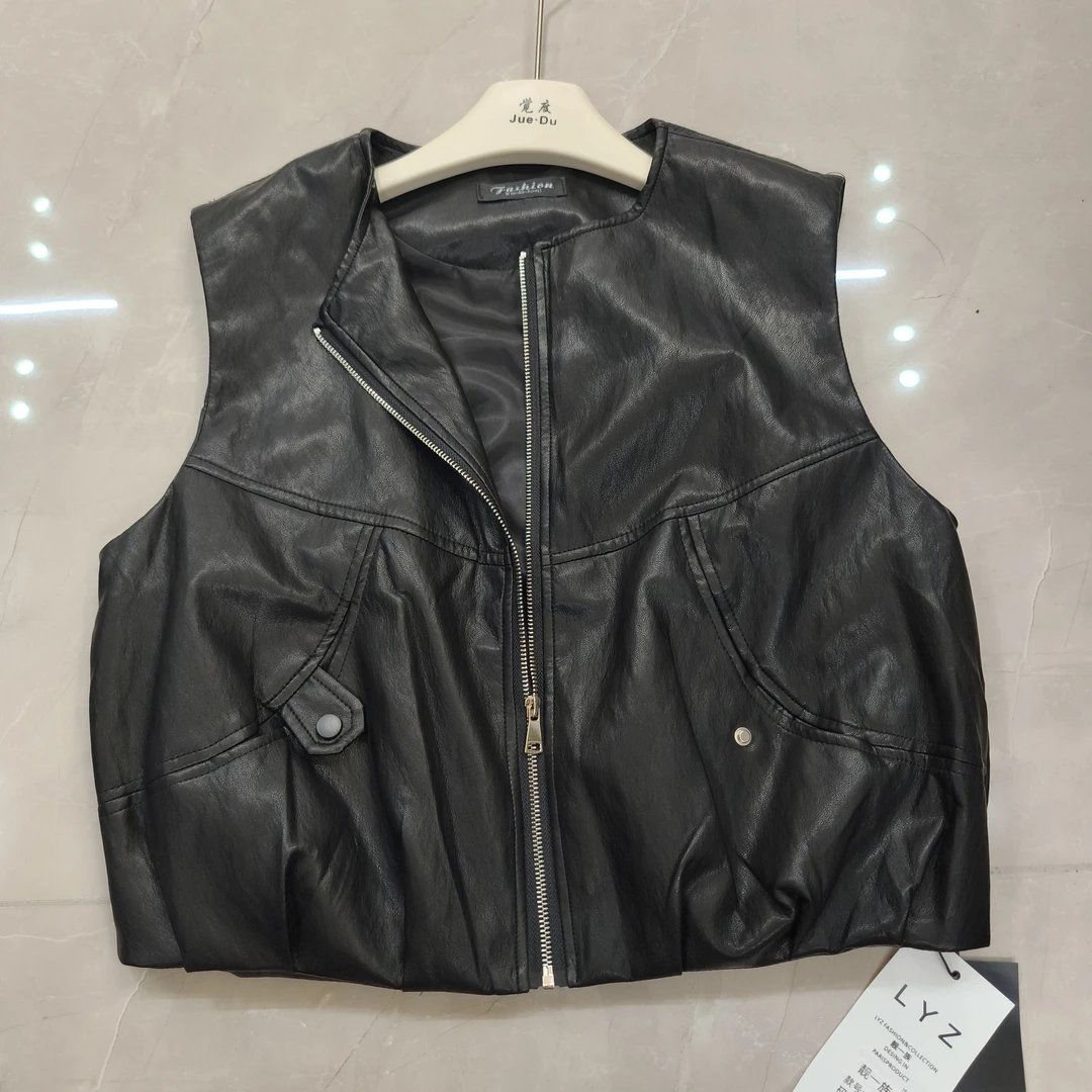 抽褶透气圆领短款复古ins女马甲休闲马夹女装网红