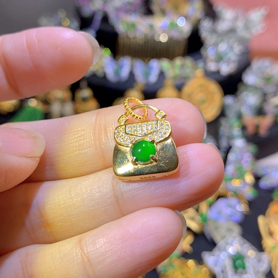 吊坠(不含链)银S925镶嵌翡翠