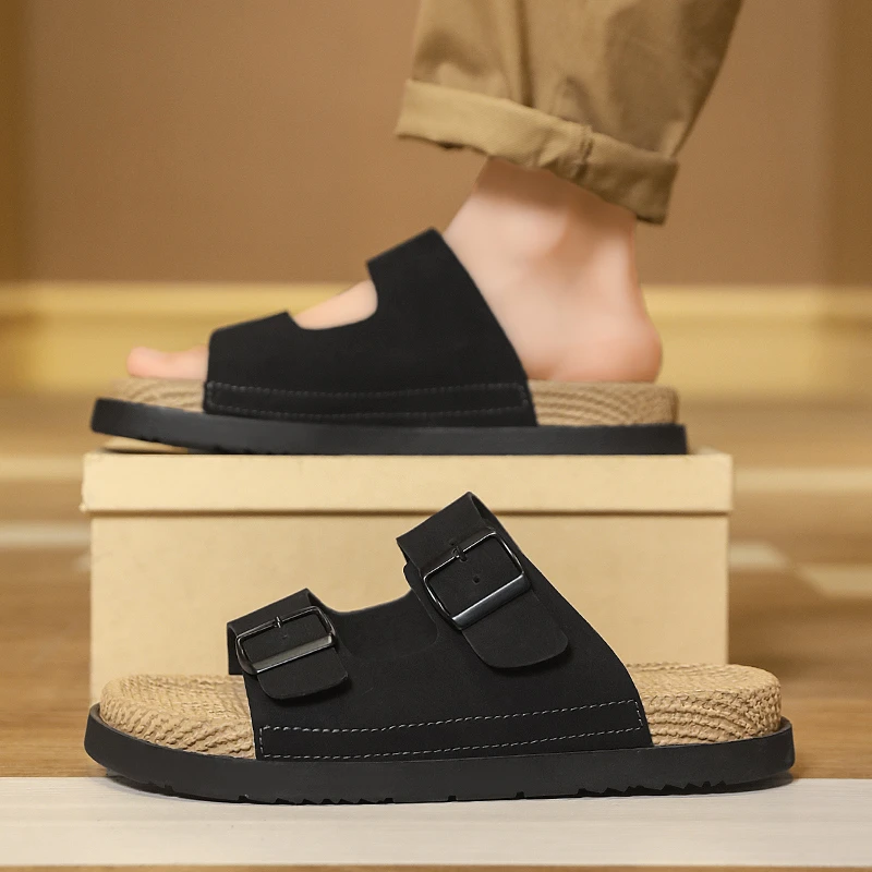 【森刻正品】夏季外穿勃肯编织软底透气防滑沙滩鞋休闲厚底男拖鞋