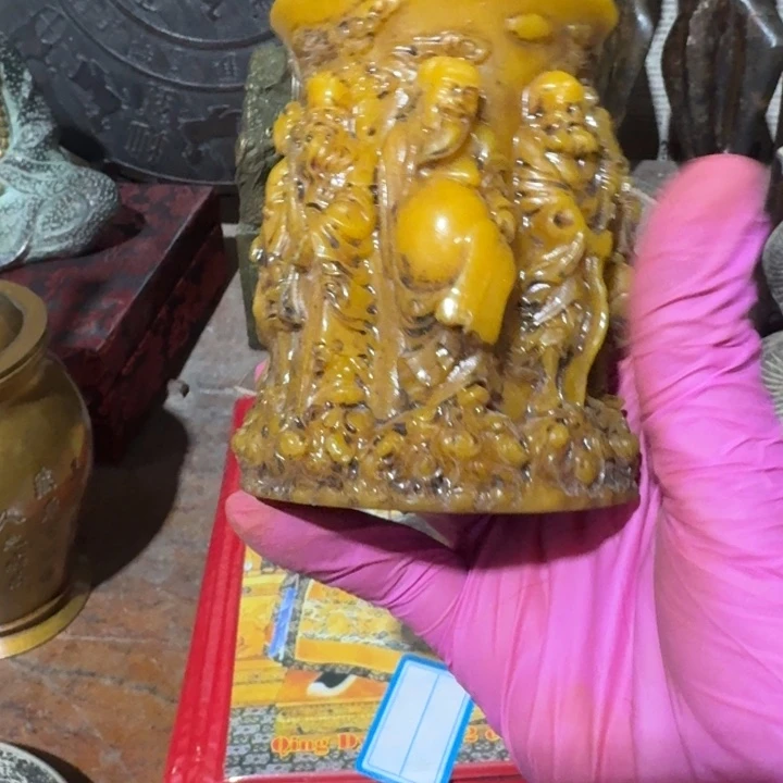 树脂黄色笔筒一个炸漏
