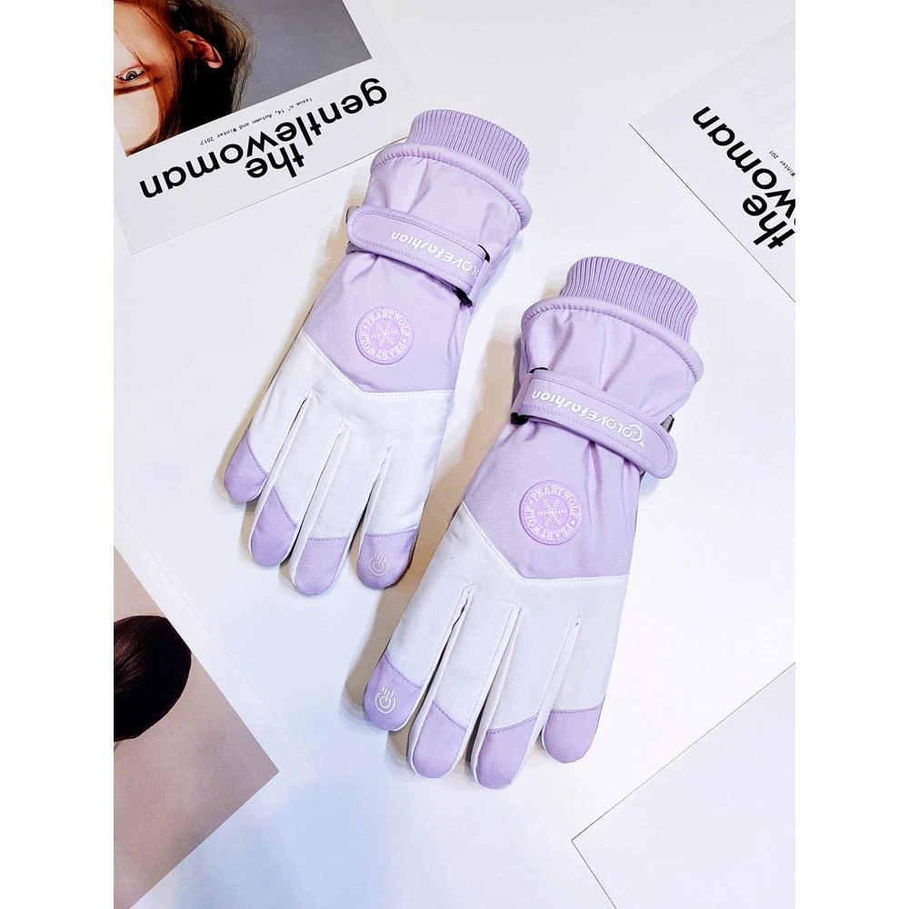 全掌触屏滑雪手套冬季女加绒厚男保暖棉冬天骑行电动车防寒风防水