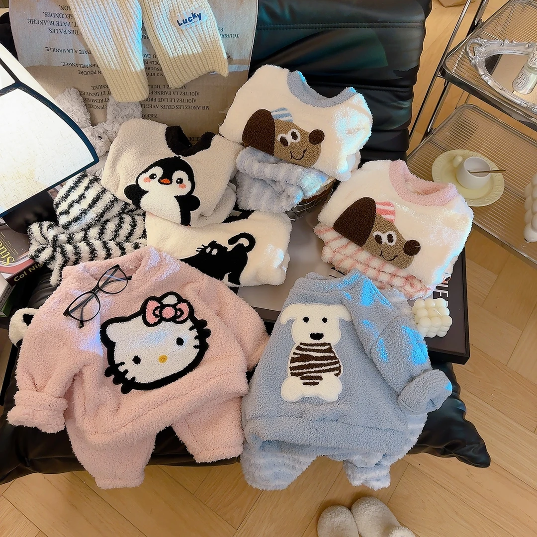 2025冬季家居新款卡通动漫洋气可爱厚款半边绒套装